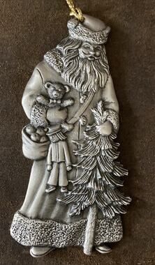 Vintage Avon 1993 Pewter Santa Christmas Ornament Hldg Tree, Teddy Bear, Soldier